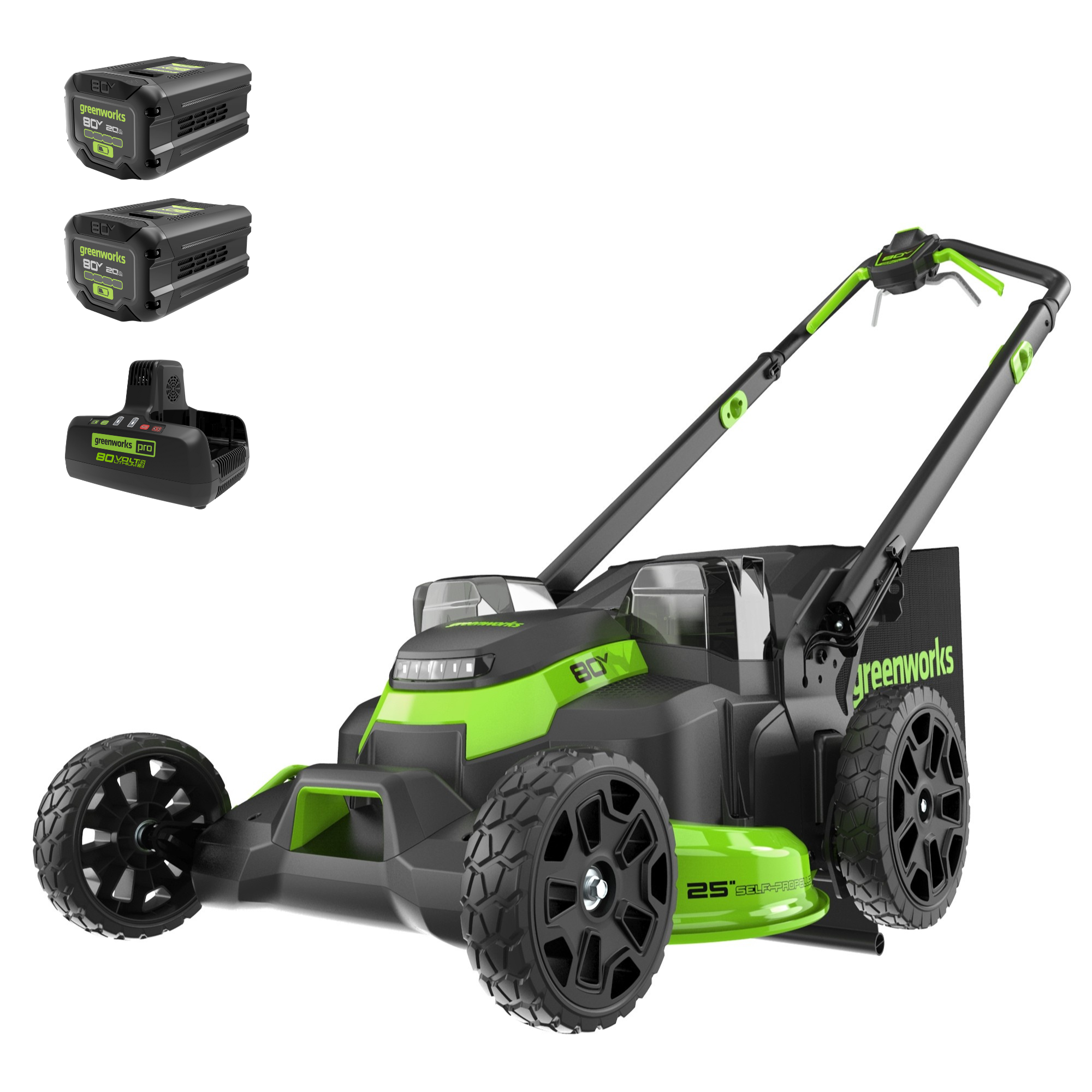 OPEN BOX 80V 25" Cordless Battery Dual Blade Self-Propelled Mower: (2) 2.5 Ah Batteries and Dual-Port Charger, LM2508S MegaBDM