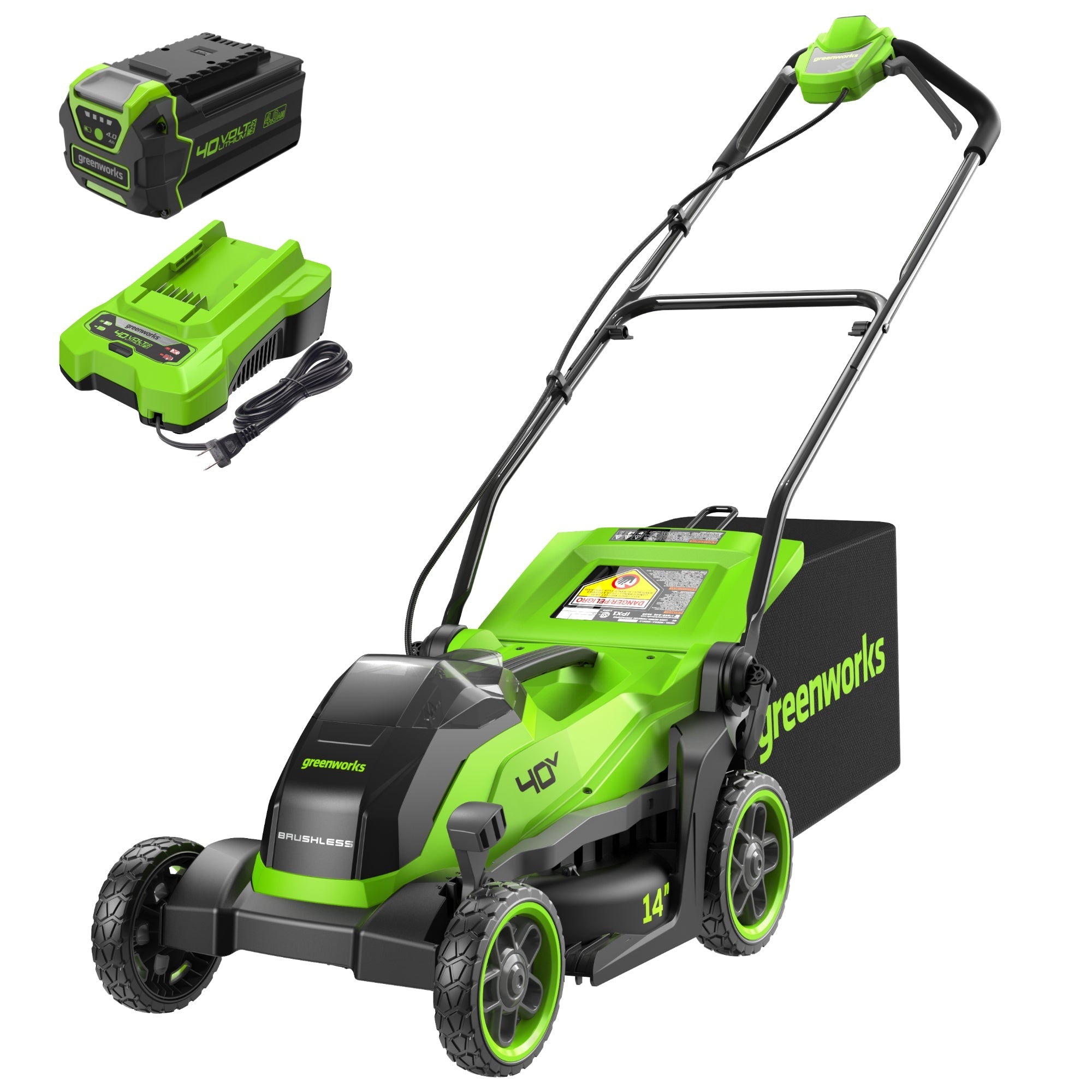 40V 14" Cordless Battery BL Push Lawn Mower: 4.0 Ah Battery and Charger, LM1414 MegaBDM