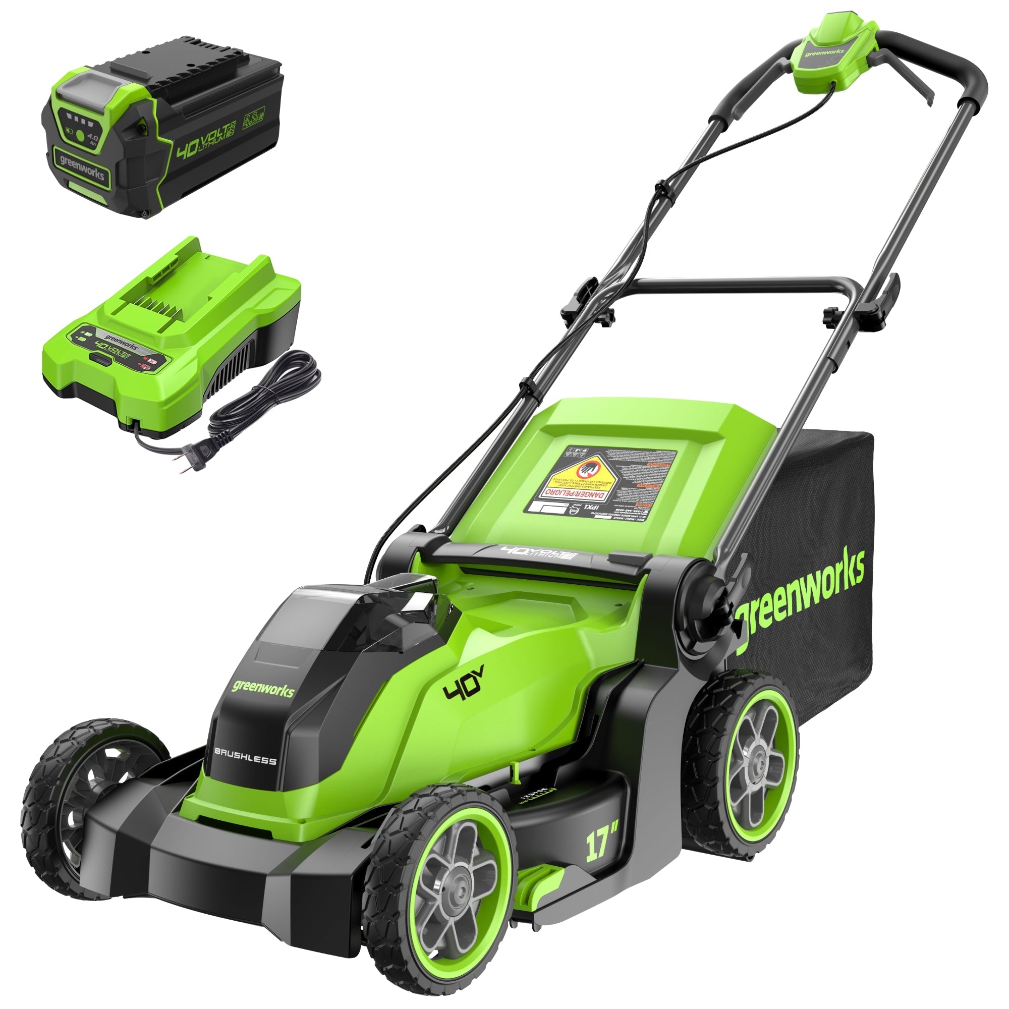 40V 17" Cordless Battery Brushless Push Lawn Mower: 4.0 Ah Battery and Charger, LM1724 MegaBDM