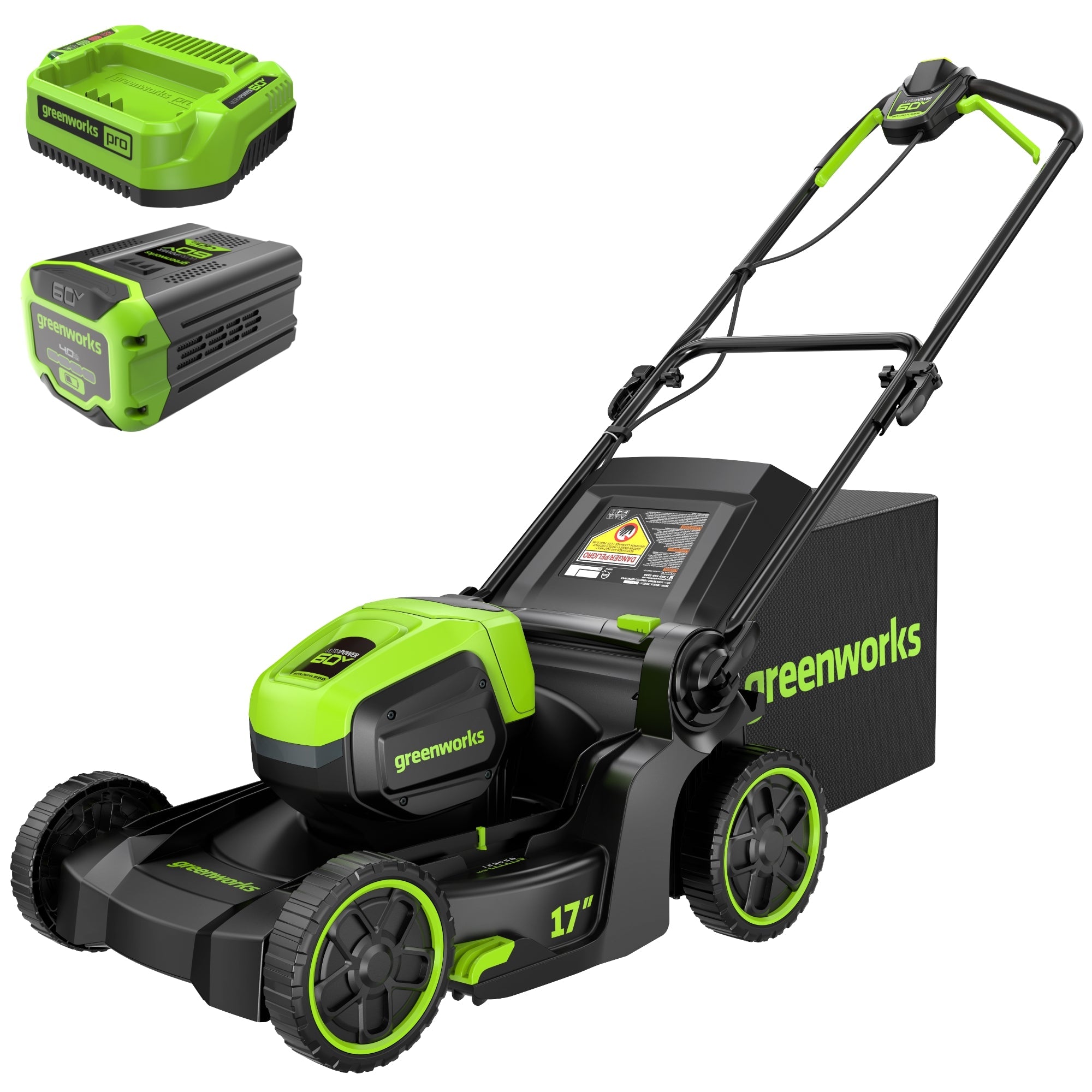 60V 17" Cordless Battery Push Lawn Mower: 4.0 Ah Battery and Charger, LM1716 MegaBDM