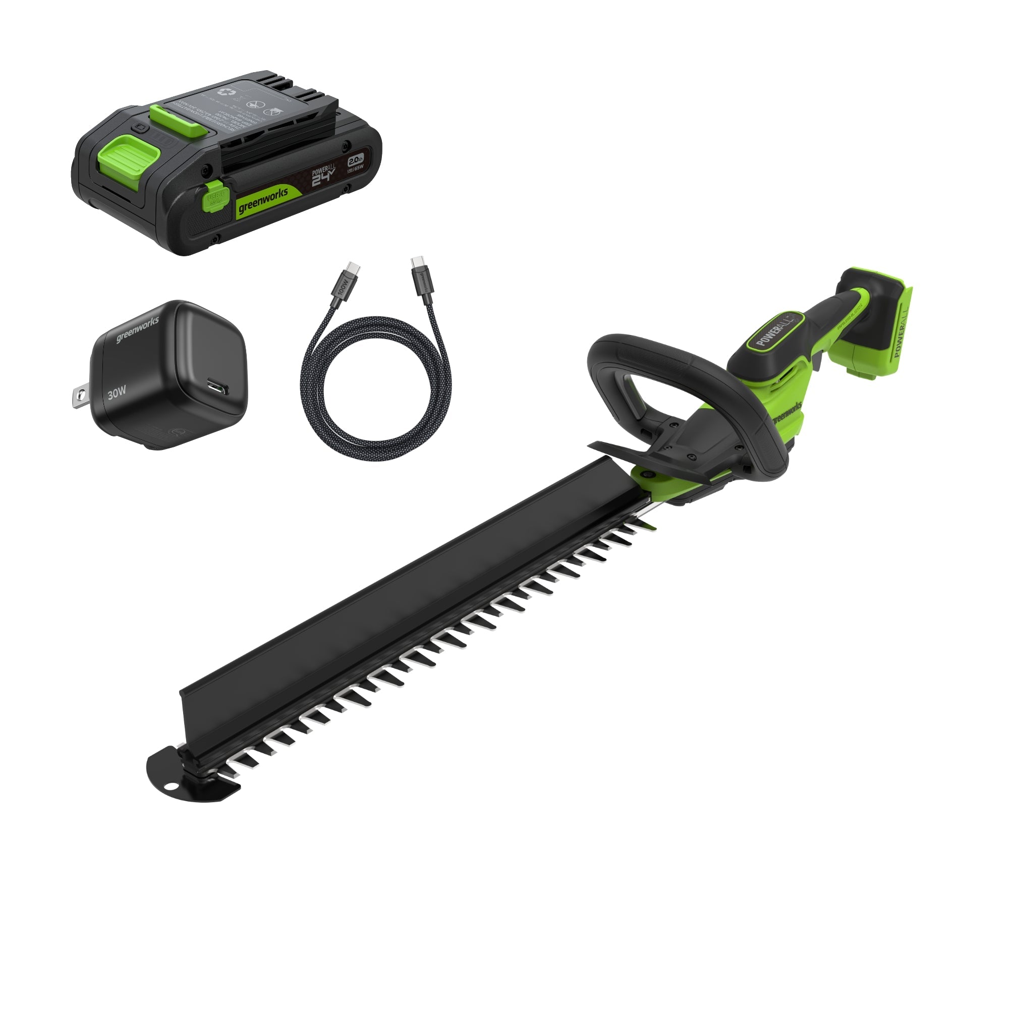 24V 20" Brushless (1.1" Cutting Capacity) Hedge Trimmer: 2.0Ah Battery and 30W Charger MegaBDM