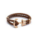 Men's Creative Fashion Boat Anchor Leather Cord Couple Bracelets - Red Coffee Gold Plated Buckle MegaBDM