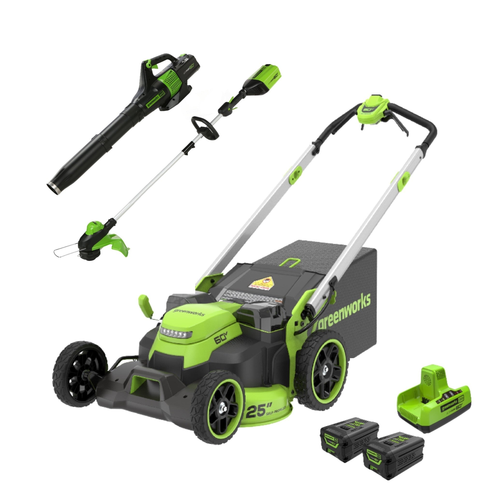 60V 25"SP Mower 3PC Combo Kit, 16" String Trimmer and 540CFM Blower MegaBDM