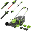 60V 25" Dual Blade Self-Propelled Mower 5-pc Combo Kit, (3) 4.0 Ah Batteries, (1) Single Port Chargers and (1) Dual-Port Charger MegaBDM