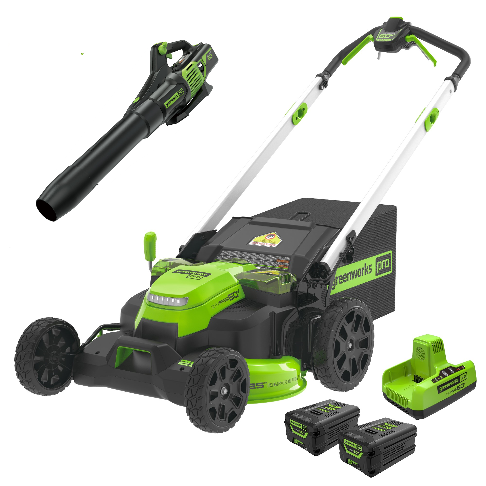 60V 25" Cordless Battery Self-Propelled Mower Combo Kit, Blower: (2) 4.0 Ah Batteries and Dual-Port Charger MegaBDM