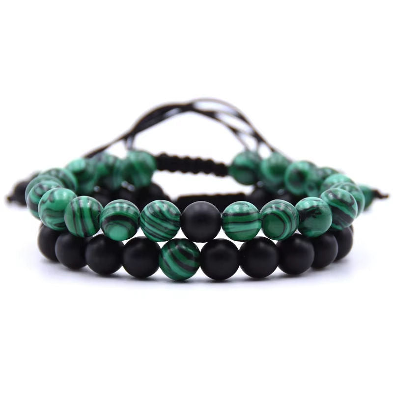 Matte Black Onyx & Malachite Healing Gemstone Bracelet — Wholesale Couples & Gift