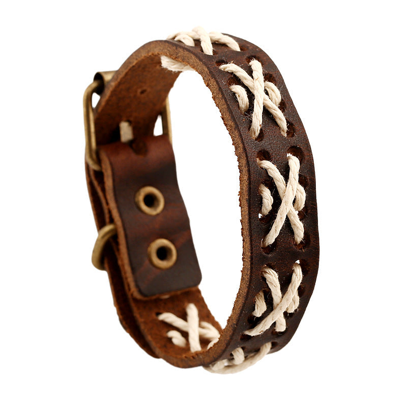 Ornament Vintage Weave Cattle Leather Handmade Bracelets MegaBDM