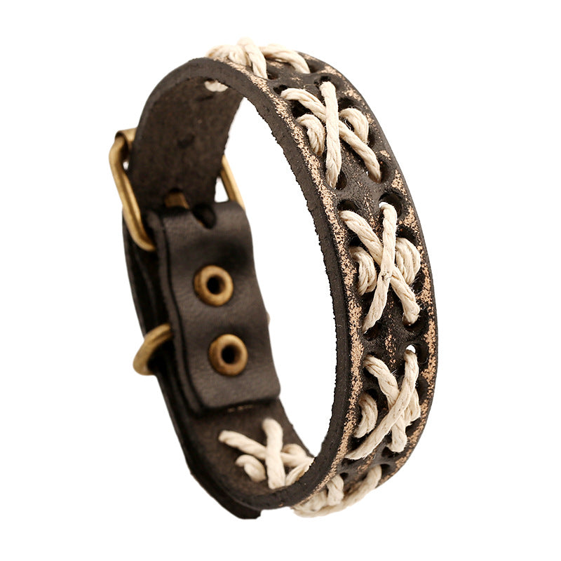 Ornament Vintage Weave Cattle Leather Handmade Bracelets - Retro Black MegaBDM