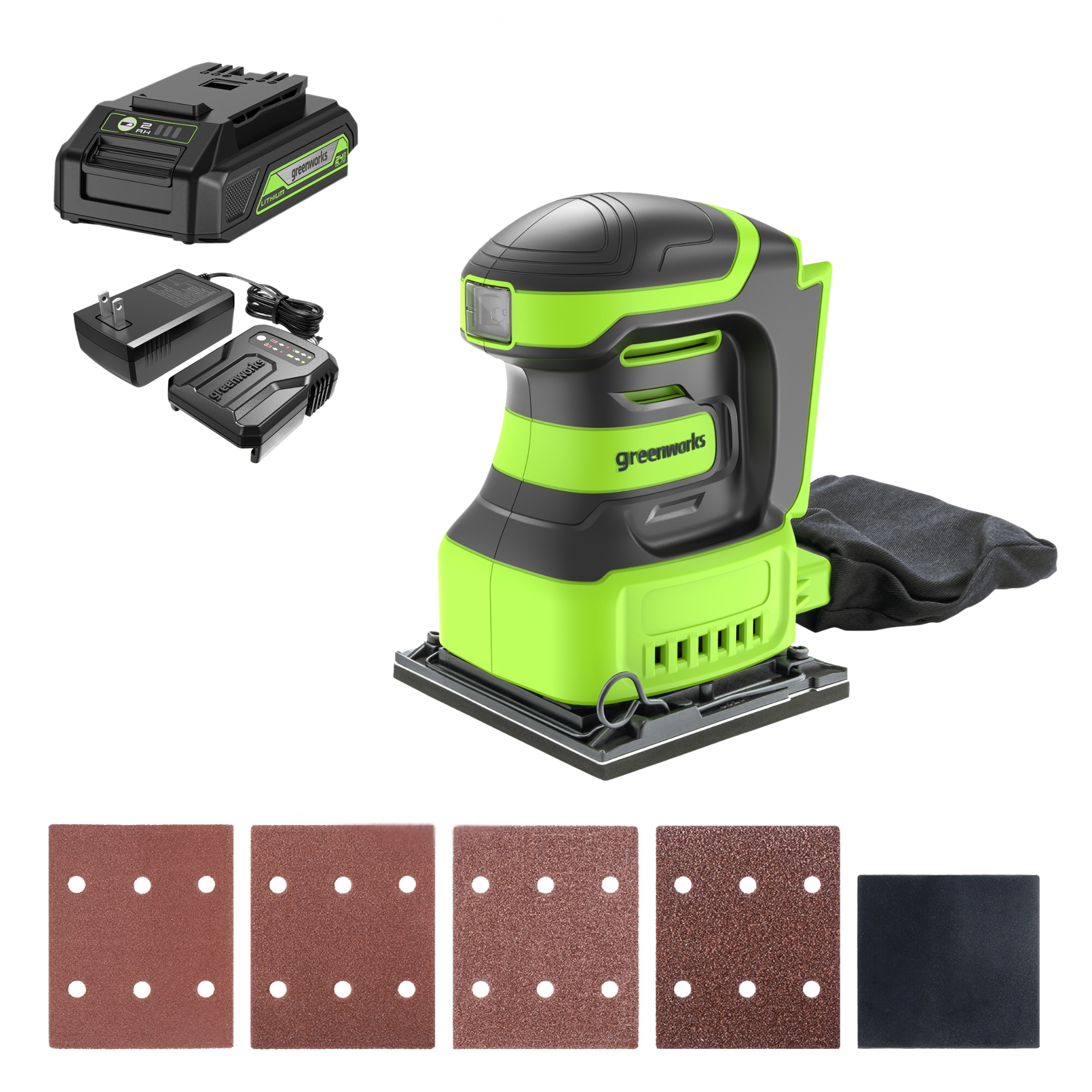 24V Cordless Battery Quarter Sheet Sander: 2.0 Ah Battery and Charger MegaBDM