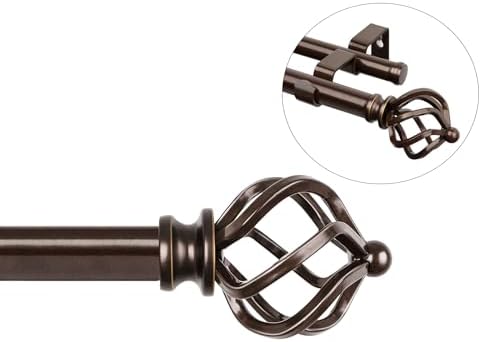 KAMANINA Bundle of Single Curtain Pole 80 to 292 cm and Double Curtain Pole 182 to 365 cm Curtain Rods, Twisted Cage End, Bronze MegaBDM
