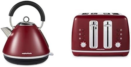 Morphy Richards Accents Kettle & Toaster Bundle, 1.5L, 3KW Rapid Boil Pyramid Kettle & 4 Slice Toaster Set, Easy Operation, User Friendly, Stylish Retro Design, Matching Set, Rhubarb, 102051 | 242051 MegaBDM
