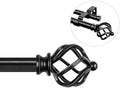 KAMANINA Bundle of Single Curtain Pole 80 to 292 cm and Double Curtain Pole 182 to 365 cm Curtain Rods, Twisted Cage End, Black MegaBDM