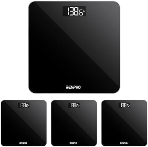 RENPHO Digital Bathroom Scales for Body Weight, Weighing Scale Electronic Bath Scales with High Precision Sensors Accurate Weight Machine for People, LED Display, Step-On, Black, Core 1S (Pack of 4) MegaBDM