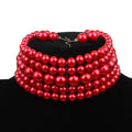 Women's Pearl Short Set Of Ornaments Necklaces - Red MegaBDM