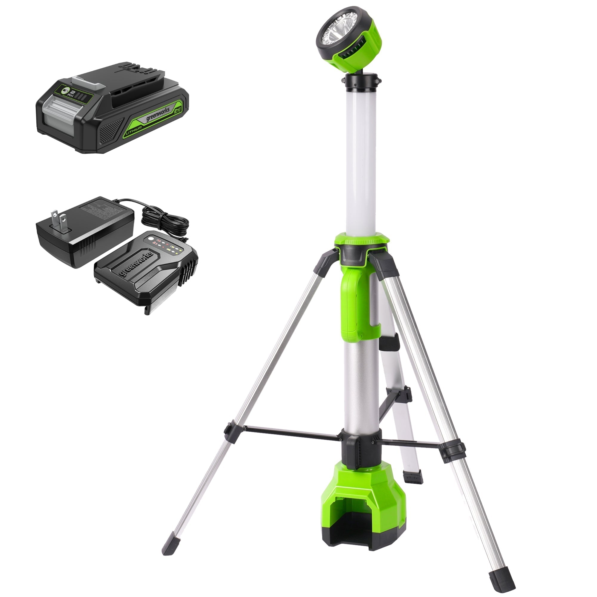 24V Cordless Battery 2-in-1 Standing Light Kit: 2.0 Ah Battery and Charger MegaBDM