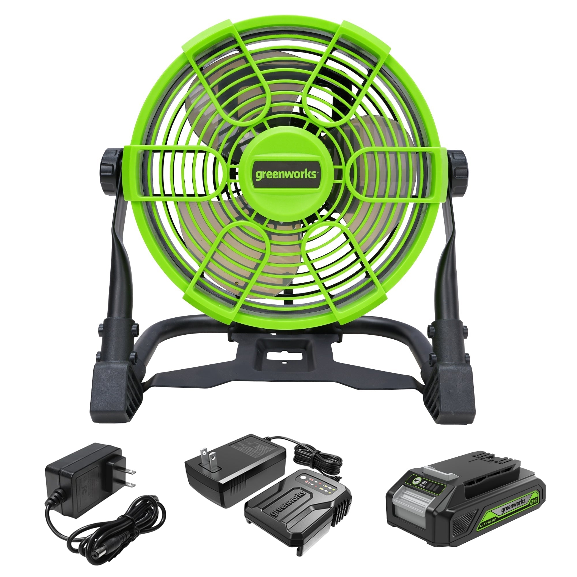 24V Cordless Fan: 2.0 Ah USB Battery, 0.5A Charger and AC Adapter MegaBDM