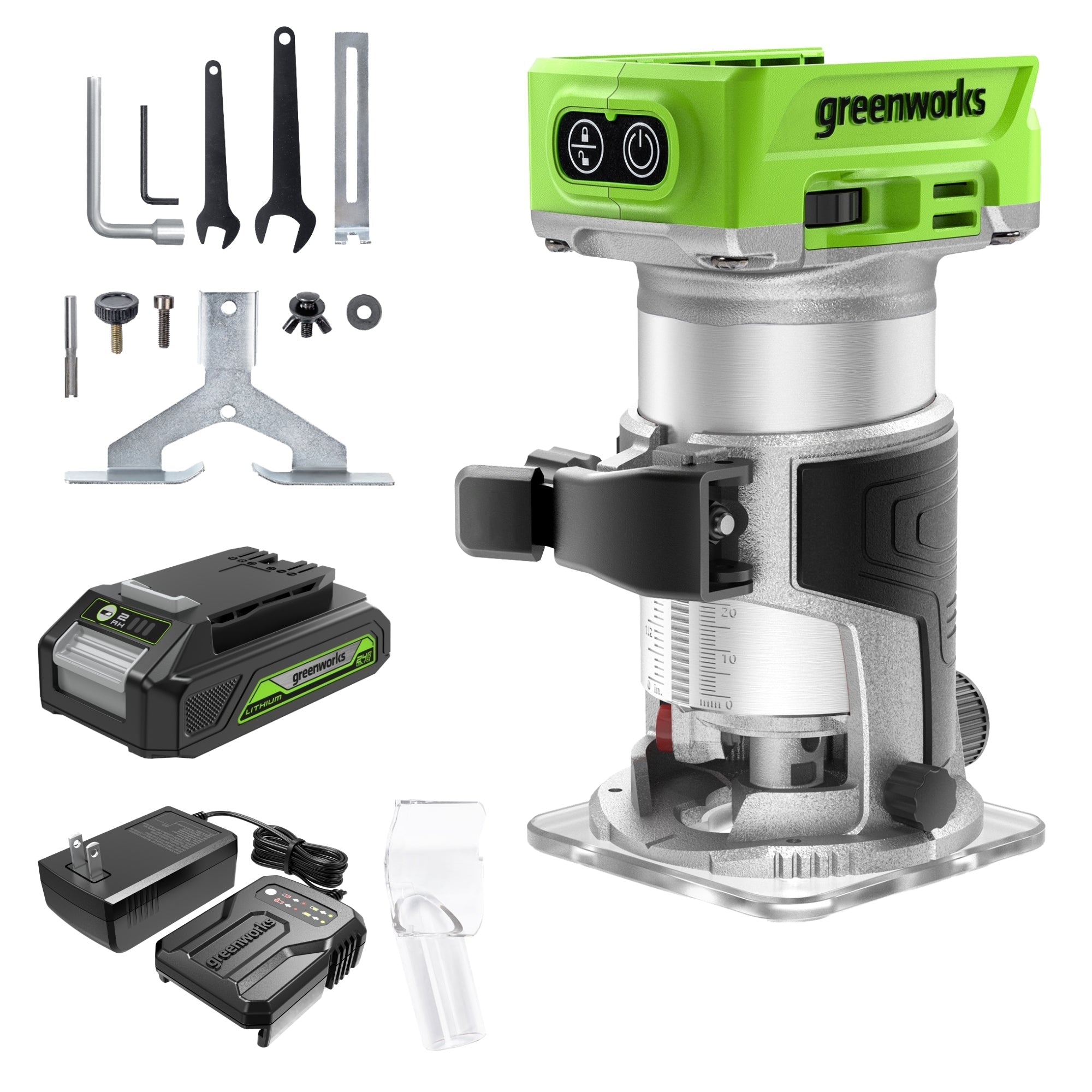 24V Cordless Battery Compact Router: 2.0 Ah Battery and Charger MegaBDM