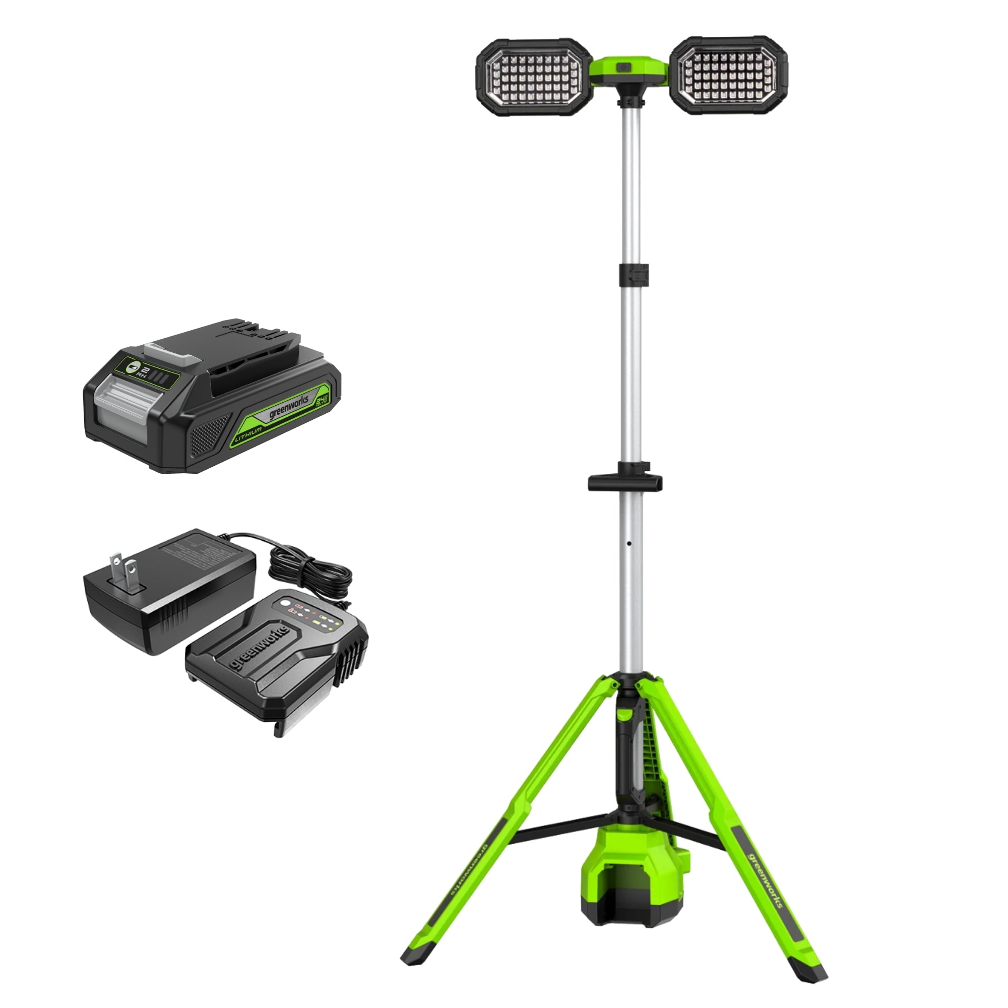24V Cordless Battery Standing Light Kit: 2.0 Ah Battery and Charger MegaBDM