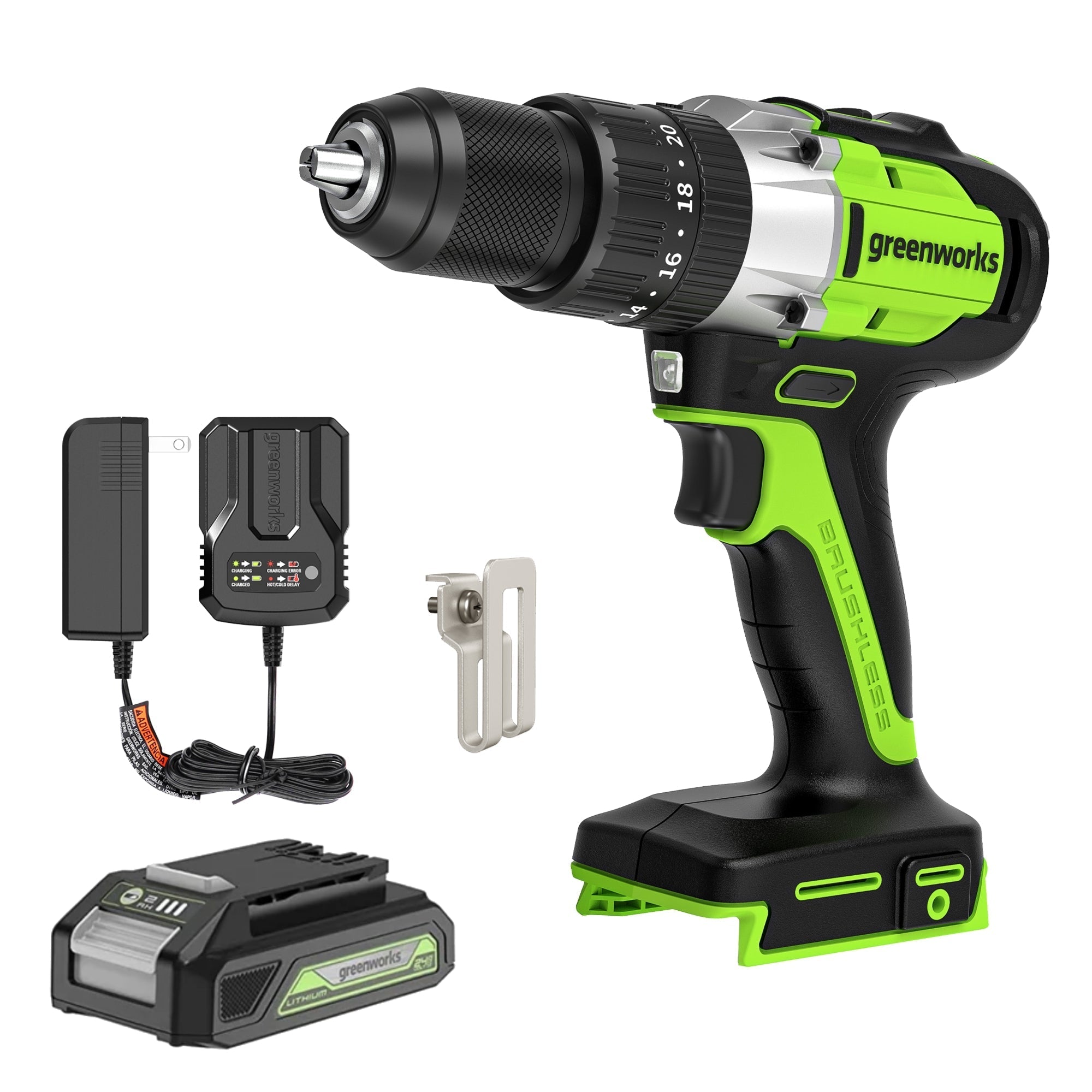 24V 1/2" 530 in/lbs Hammer Drill: 2.0 Ah Battery and Charger MegaBDM