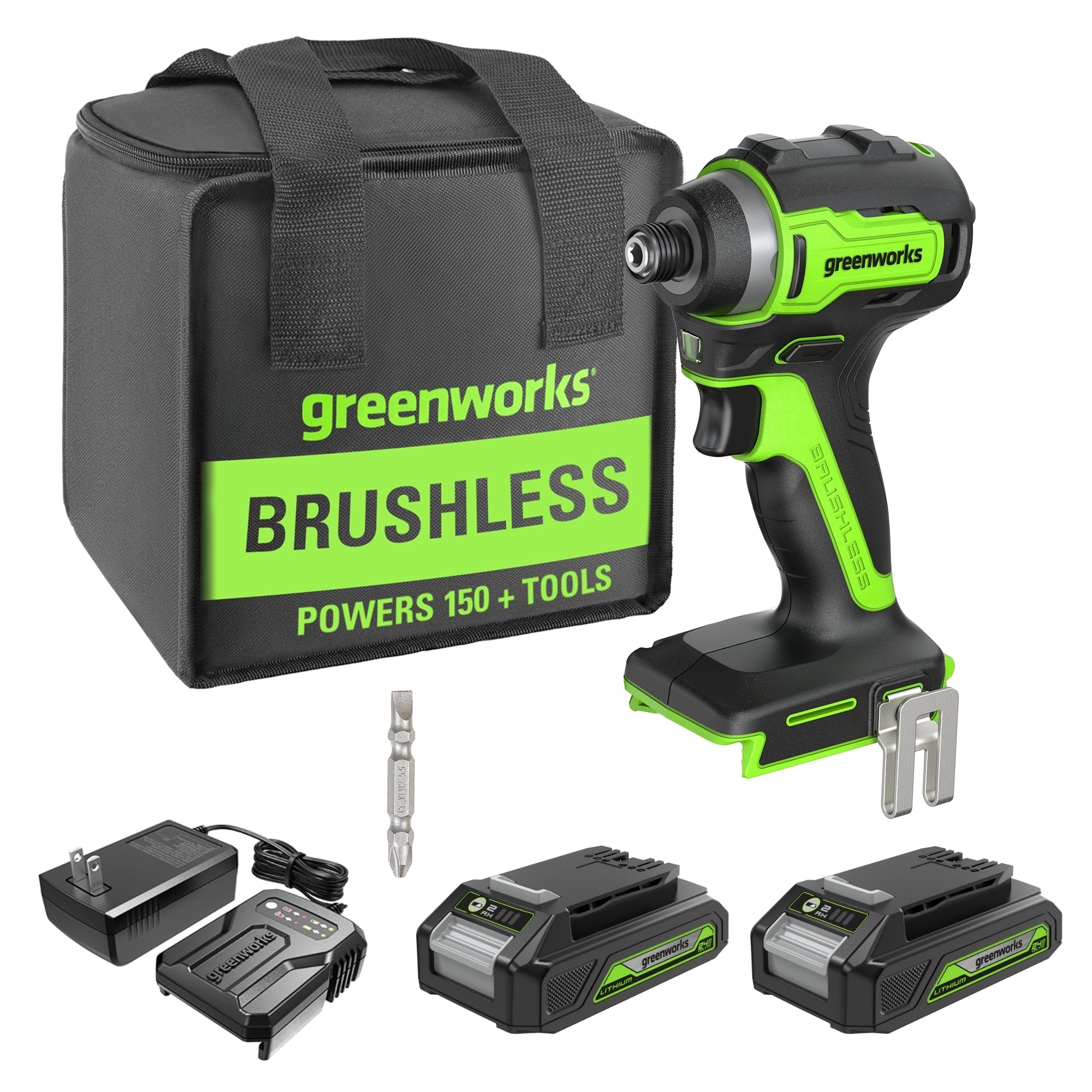 24V 1/4" 1950 in/lbs Brushless Impact Driver Kit: (2) 2.0 Ah Batteries, Charger, Bits and Tool Bag MegaBDM