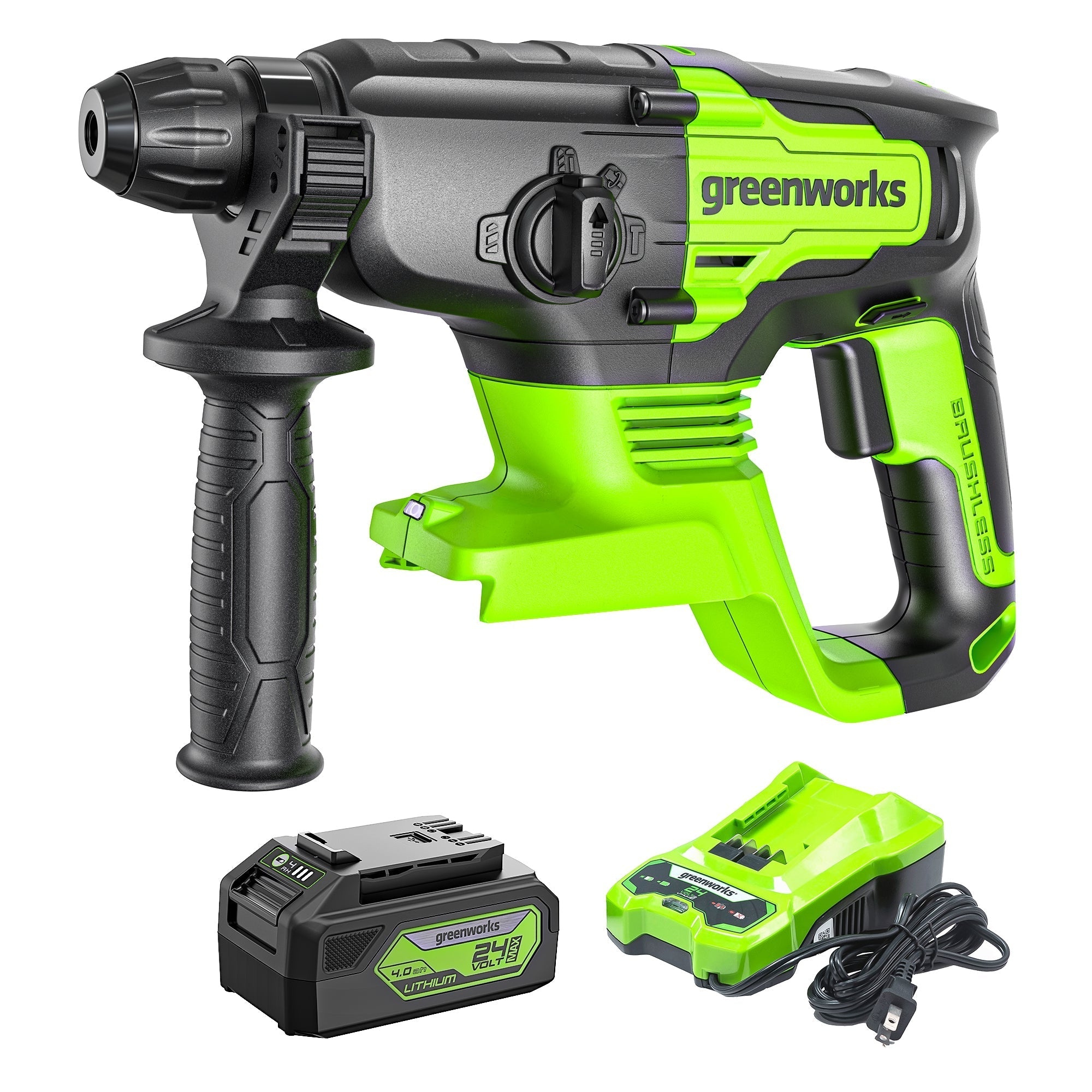 24V SDS-Plus 2J Brushless Rotary Hammer Drill: 4.0 Ah USB Battery and Charger MegaBDM