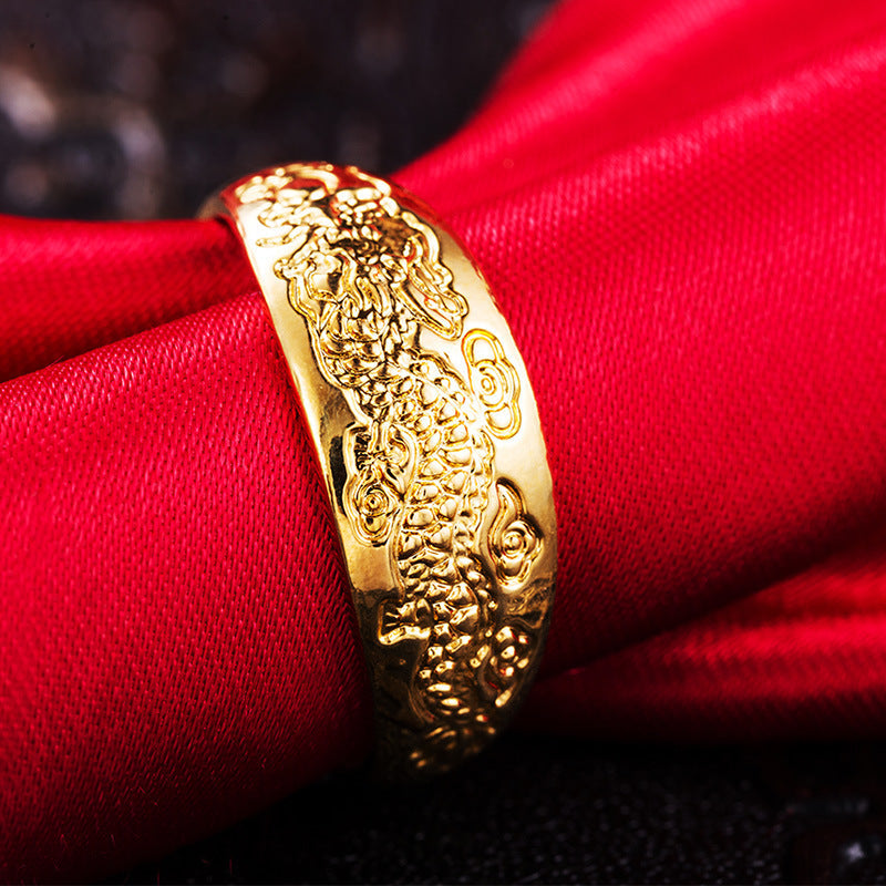 Women's & Men's Vietnam Placer Gold Couple Plated Imitation Ring - Glazed Dragon Style MegaBDM