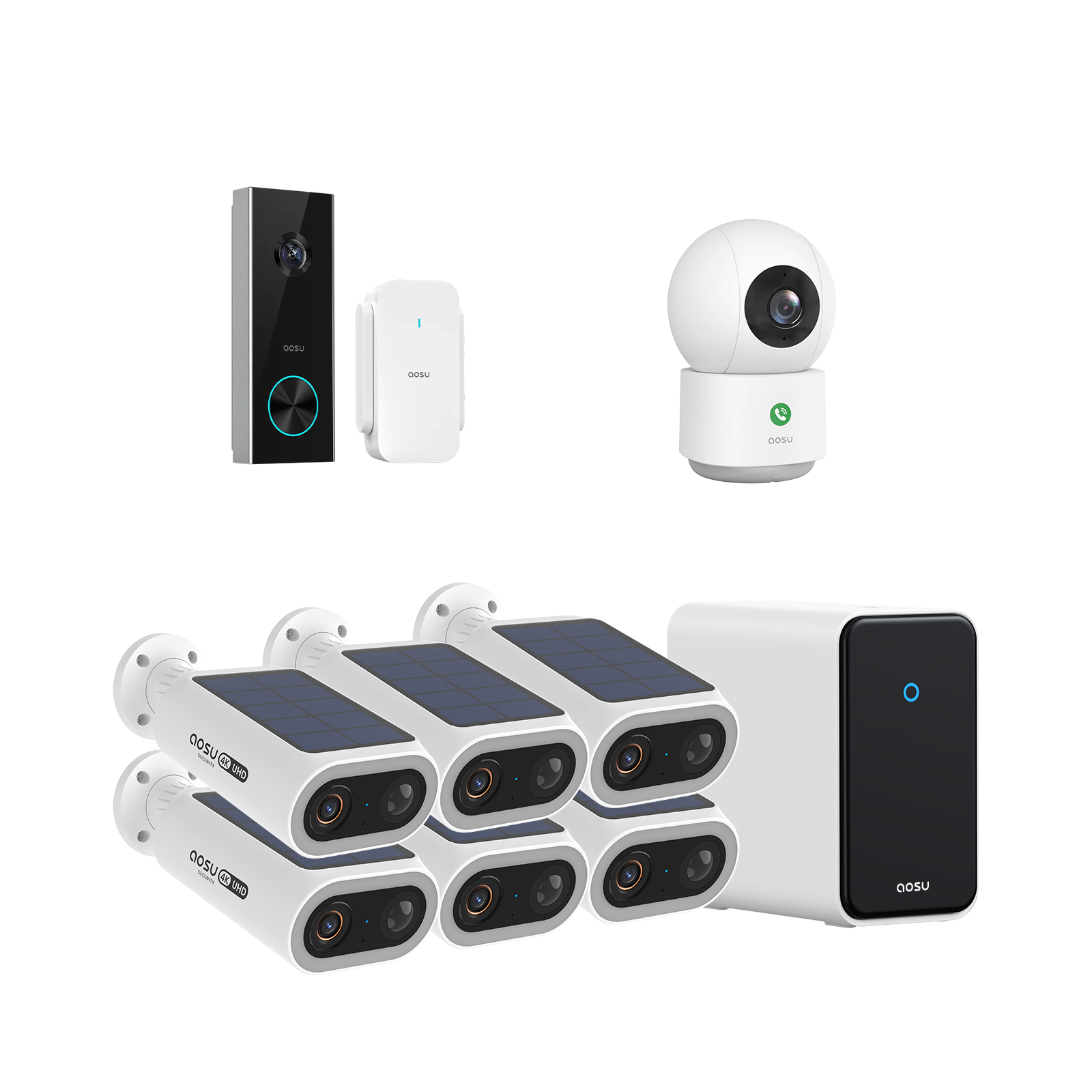 4K SolarCam P1 Max with aosuCortex System + Video Doorbell Pro + IndoorCam P1 Pro MegaBDM