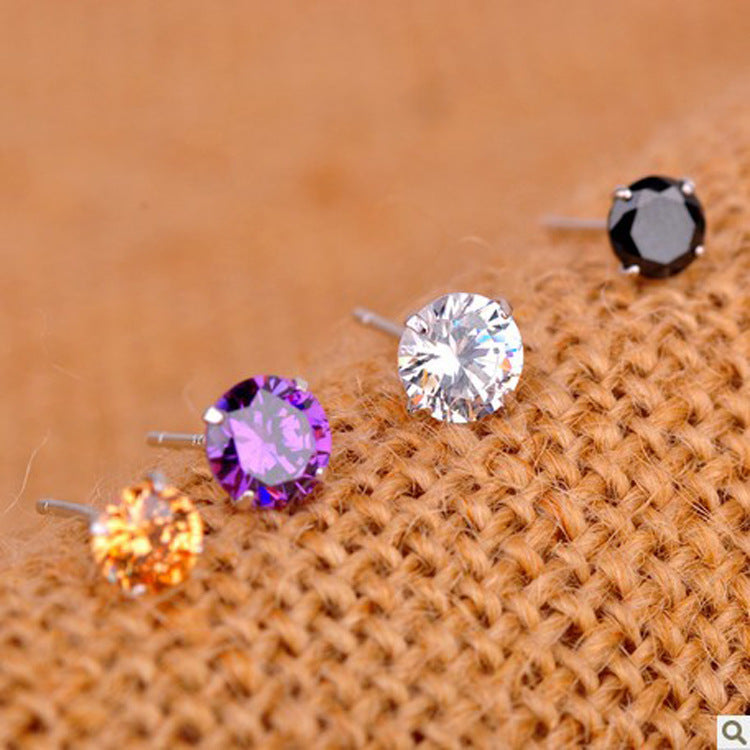 Sterling Sier Ear Fashion Rhinestone Stall Stud Earrings - White / 5mm(3A Zirconium Drill) MegaBDM