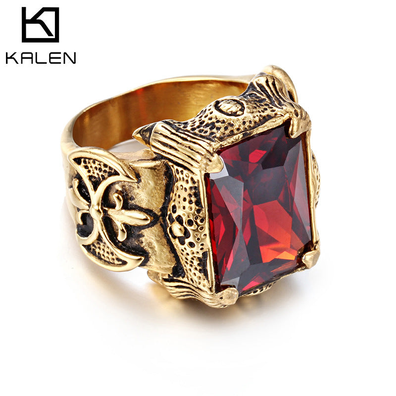 Men's Stainless Steel Hand Retro Punk Brother Ruby Titanium Rings MegaBDM