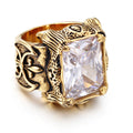 Men's Stainless Steel Hand Retro Punk Brother Ruby Titanium Rings - Gold White / No. 8 MegaBDM