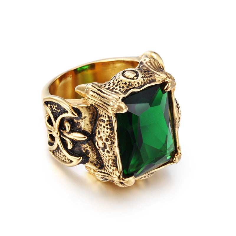 Men's Stainless Steel Hand Retro Punk Brother Ruby Titanium Rings - Golden Green / No. 8 MegaBDM