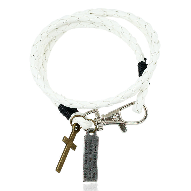 Woven Leather Simple Double Imitation Punk Bracelet - Pure White MegaBDM