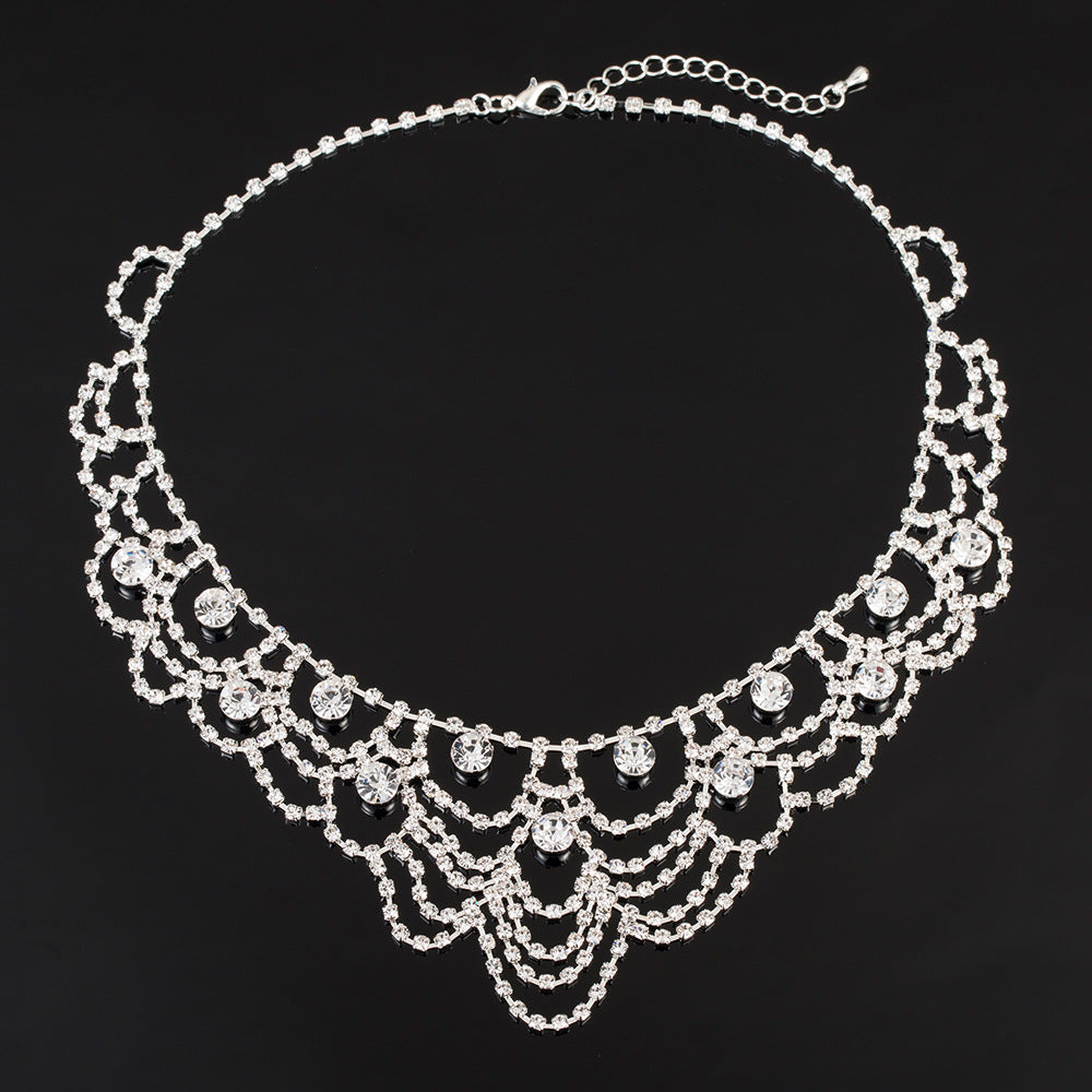 Luxurious Exaggerating Decorative Collarbone Chain Shiny Full Diamond Rhinestone Necklace MegaBDM