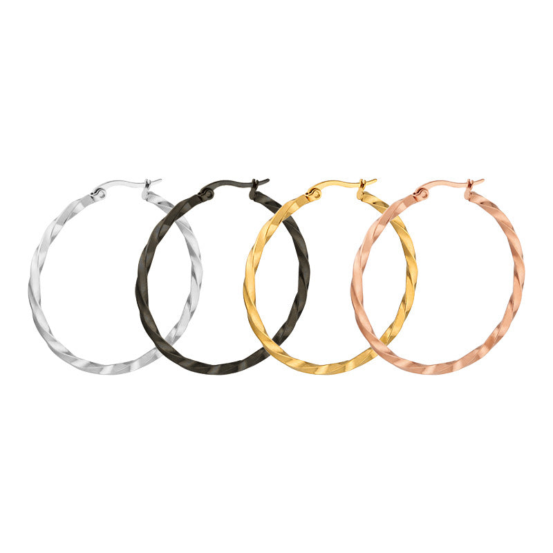 Simple Personality Fashion Titanium Steel Female Twisted Large Ear Clip Earrings - Gold Pair 2.0*40 MegaBDM