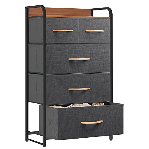 YITAHOME Chest of Drawers, Fabric 5-Drawer Storage Organizer Unit for Bedroom Living Room Closet, Sturdy Steel Frame, Easy Pull Fabric Bins & Wooden Top, Fabric Dresser MegaBDM