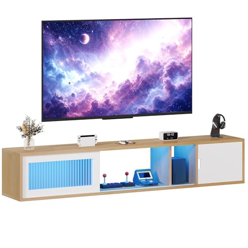 YITAHOME 148 cm Floating TV Stand Cabinet for TVs up to 65 inch with 7 RGB LED 22 Modes Lights Wall Mounted Game Entertainment Centre TV Unit With Door for Living Room and Bedroom MegaBDM
