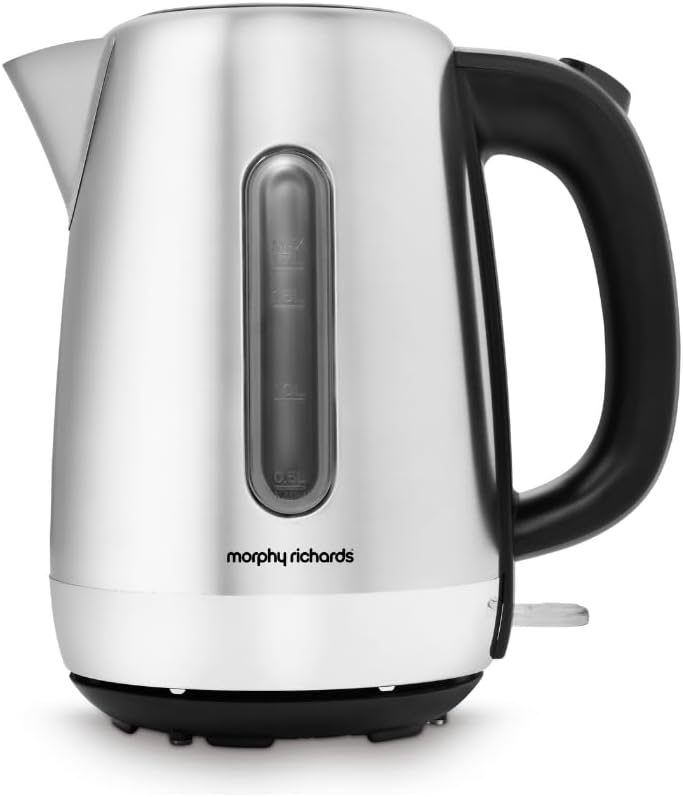 Morphy Richards Equip Kettle, 1.7L, 3Kw Rapid boil, Removeable Limescale Filter, Easy View Water Gauge, Brushed Stainless Steel Case, 102786 MegaBDM