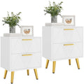 YITAHOME 2-Drawer Bedside Table Set of 2, Small Bedside Storage Cabinet with Storage, Nightstand End Table for Living Room Bedroom Office, 40x30x52cm, White & Gold MegaBDM