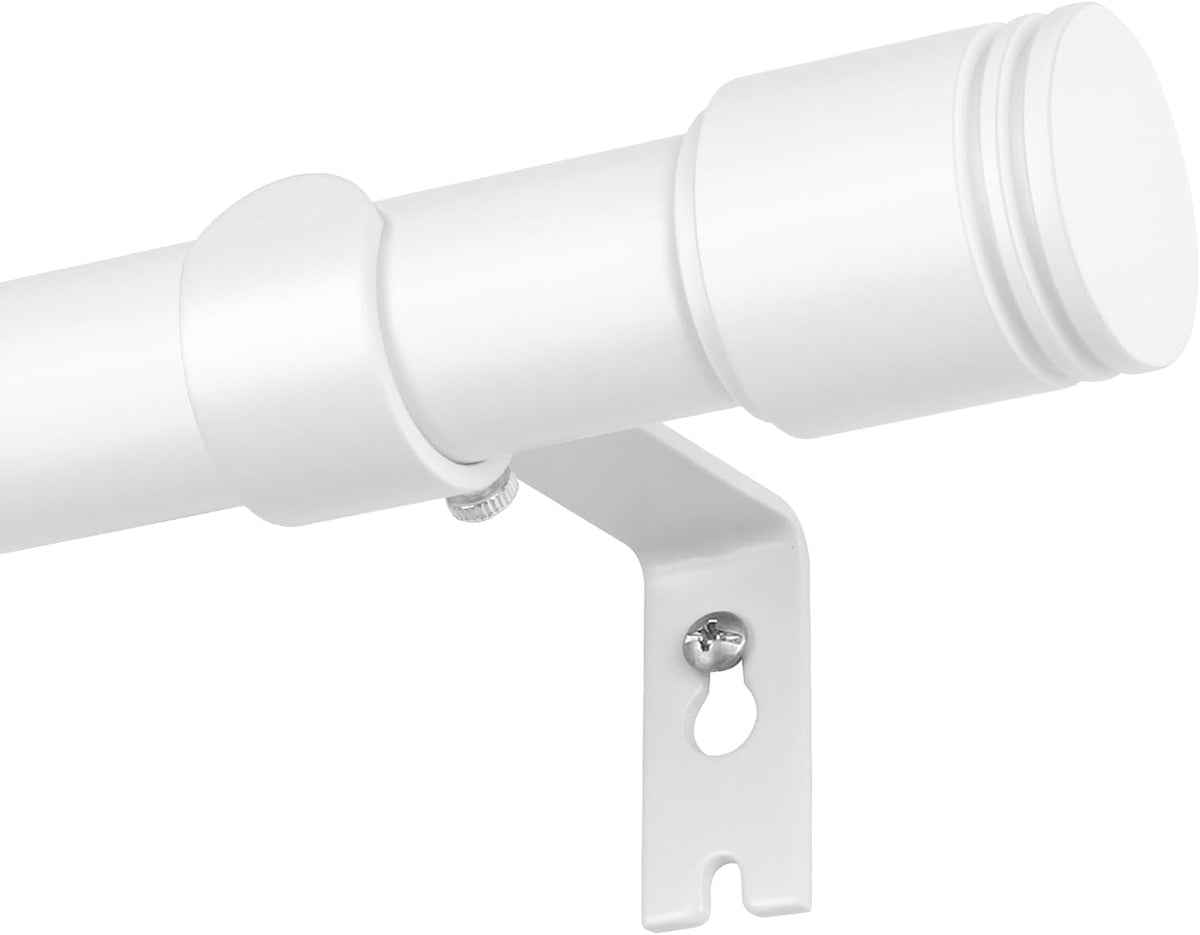 USFOOK Curtain Poles for Eyelet Curtains, White Curtain Pole 80 to 218 cm | 25 mm Decorative Curtain Poles for Windows, Adjustable Drapery Rod, with Cylindrical Finials, for Living Room, Bedroom MegaBDM