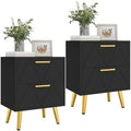 YITAHOME 2-Drawer Bedside Table Set of 2, Small Bedside Storage Cabinet with Storage, Nightstand End Table for Living Room Bedroom Office, Black & Gold, 40x30x52cm, Black & Gold MegaBDM