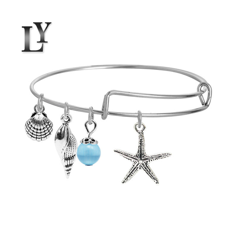 Tree Palm Starfish Shell Alloy Female Personality Iron Bracelet MegaBDM