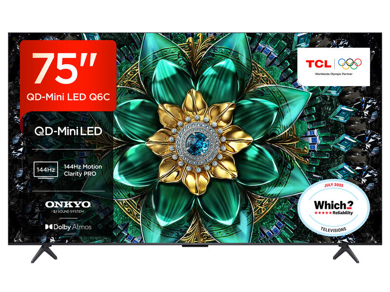 TCL 75"Q6C QD-Mini LED 4K HDR Smart Google TV-75Q6C( Precise Dimming Series Up to 512 Zones, High HDR Brightness, 144Hz Native Refresh Rate) MegaBDM