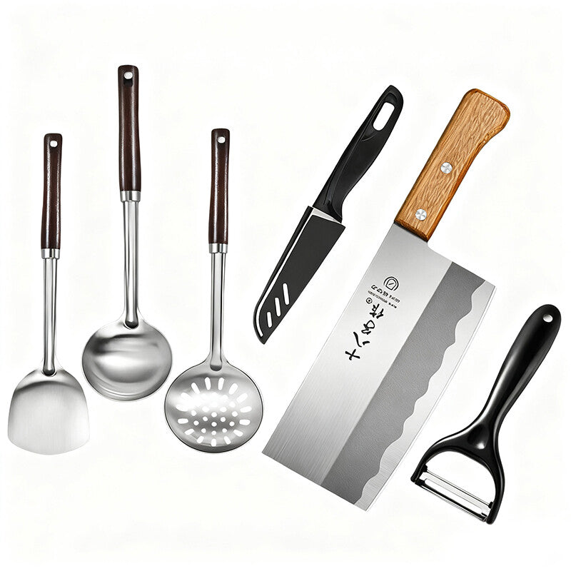 SHIBAZIZUO Knife Set Cooking Combination Set + Pot Shovel Soup Colander Set MegaBDM