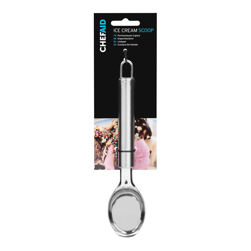 Chef Aid Stainless Steel Ice Cream Scoop, High grade Stainless Steel scoop, Perfect for frozen gelato, sorbet and cookie dough, fitted with easy store hanging loop, Dishwasher safe MegaBDM