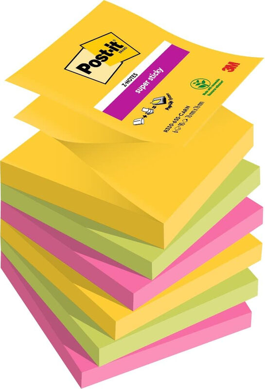 Post-It Super Sticky Z Notes Carnival Colours 76x76 90 Sheets, Pack of 6 MegaBDM