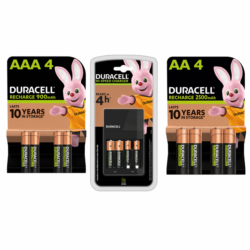 Duracell Rechargeable Starter Kit – 4-Hour Charger + AA & AAA Batteries MegaBDM