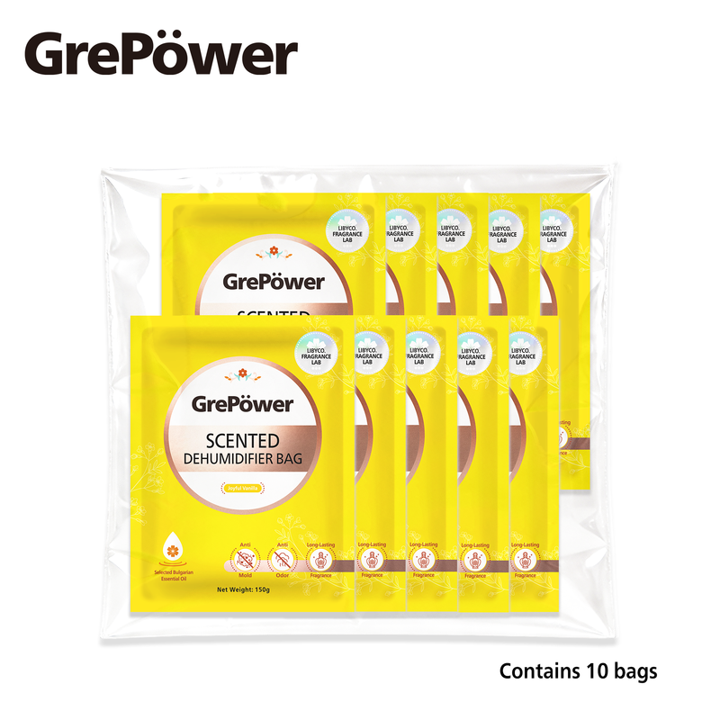 Grepower Hanging Moisture Absorber Bags, Vanilla Scent, 10-Pack, Effectively Prevents Humidity and Condensation, for Closets, Home, Kitchen, Garage, Bedroom, RV, Office, Basement, and More MegaBDM