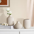 [3Pcs] 5.9in/15cm, Ceramic Vase Beige - Minimalist Vases with Rill Design, Compact Transitional Decoration for Living Room, Bedroom, Office MegaBDM