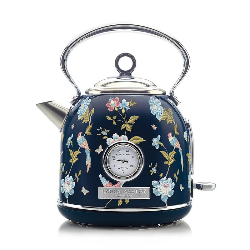 VQ Laura Ashley Retro Dome Kettle, 1.7L, Rapid Boil, Hand-Applied Elveden Navy Print, Vintage, Stainless Steel, Floral - VQSBPKK336LAEN MegaBDM