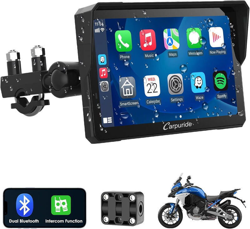 Carpuride W702 Pro Motorcycle CarPlay Screen, Waterproof Touchscreen, Wireless CarPlay & Android Auto, Dual Bluetooth, Intercom MegaBDM